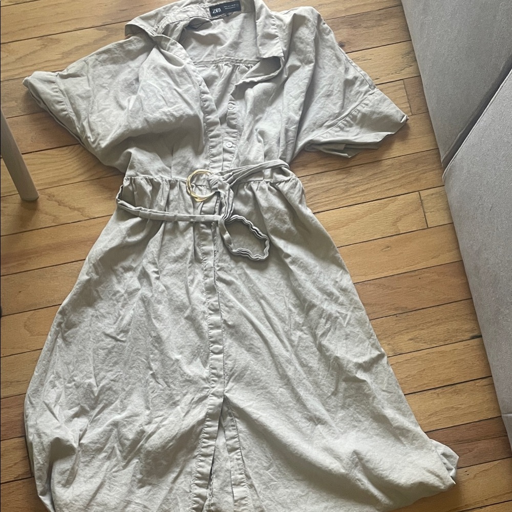 Zara Khaki Midi Dress with Belt